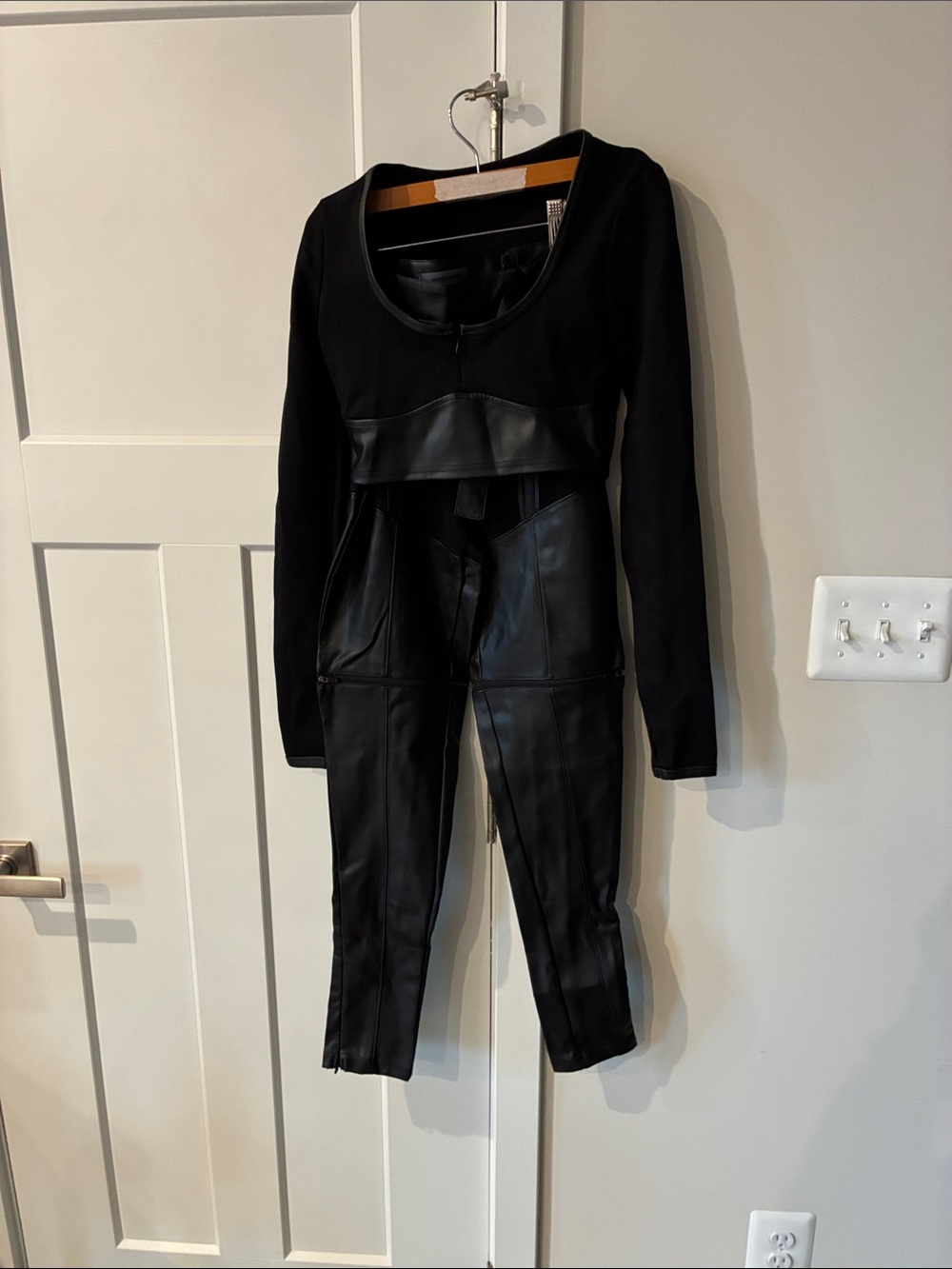 Black Faux Leather Panel Long-Sleeve Crop top and pants size 4